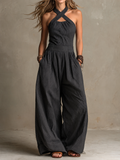 Bianca | Mono de lino y algodón con escote cruzado elegante y chic