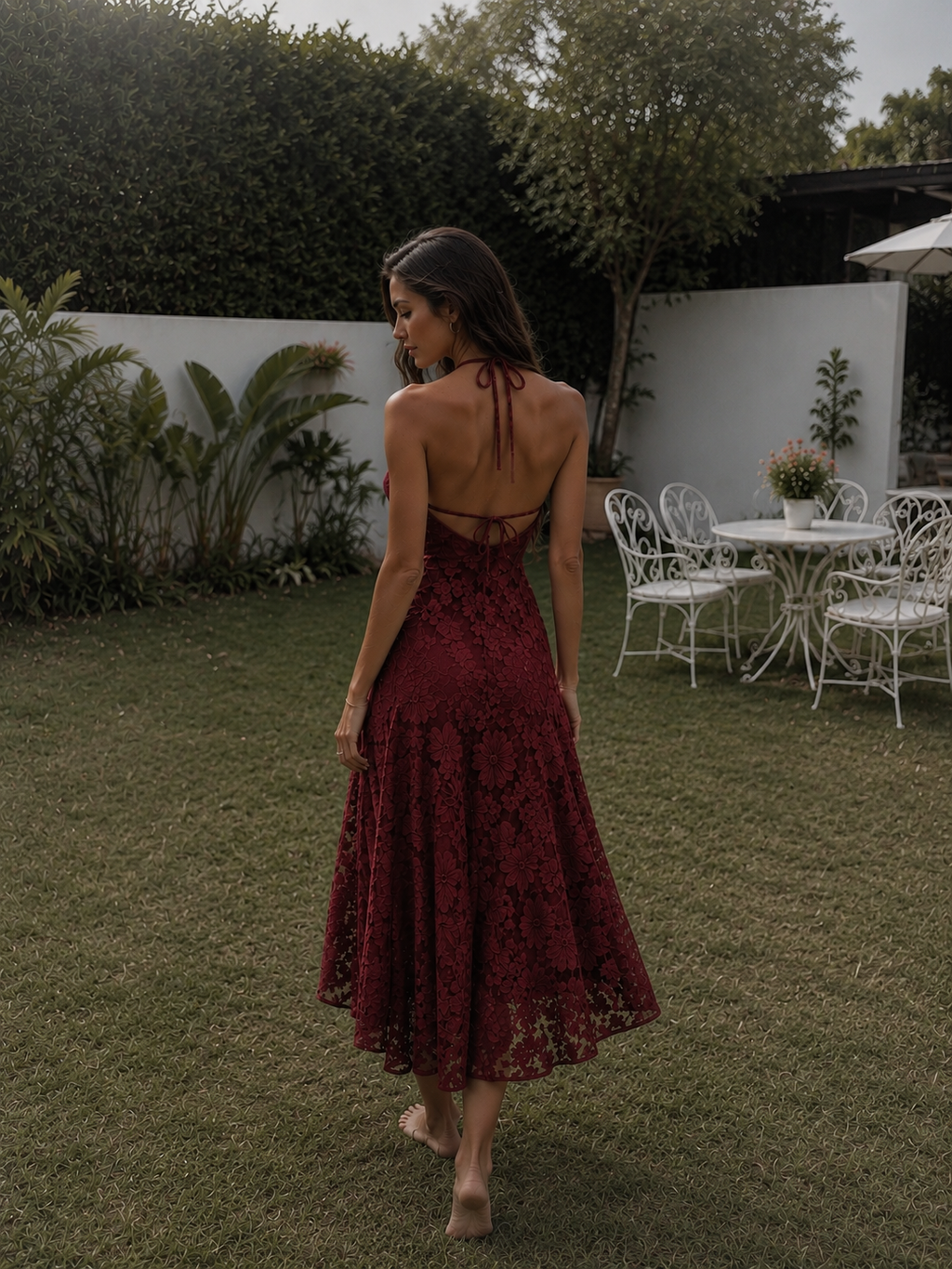Vestido de jacquard rojo vino - Elegante y atemporal