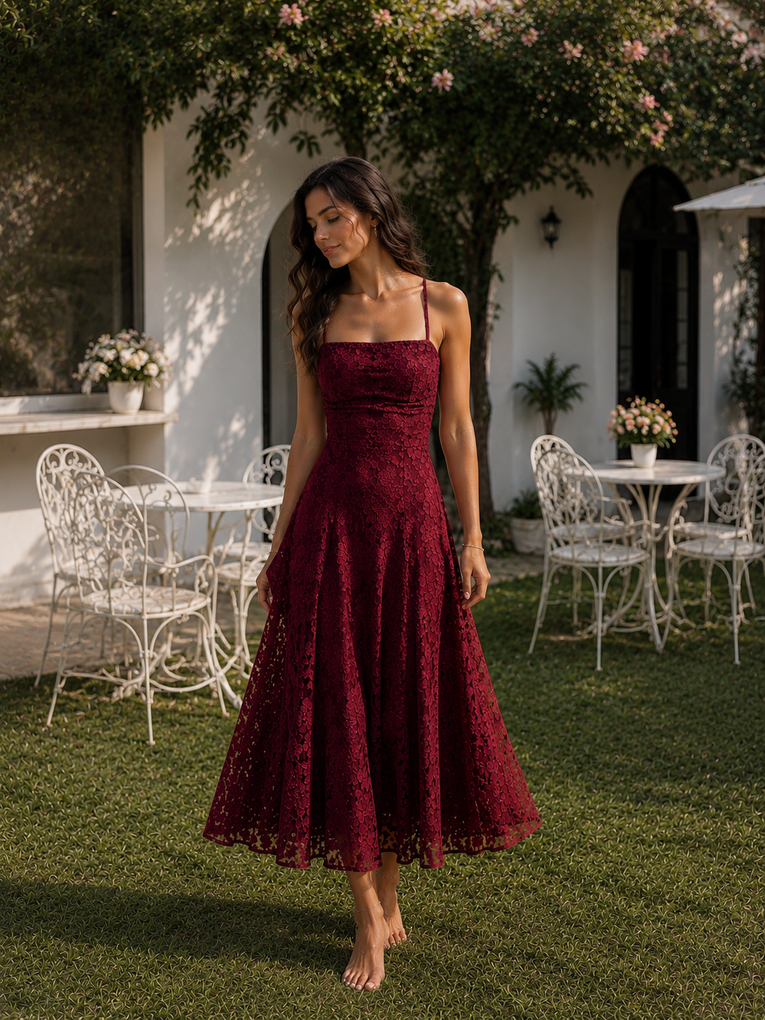 Vestido de jacquard rojo vino - Elegante y atemporal