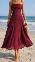 Vestido de jacquard rojo vino - Elegante y atemporal