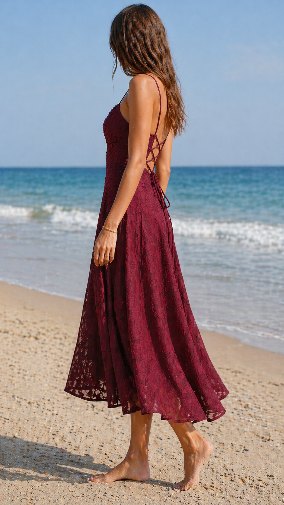 Vestido de jacquard rojo vino - Elegante y atemporal