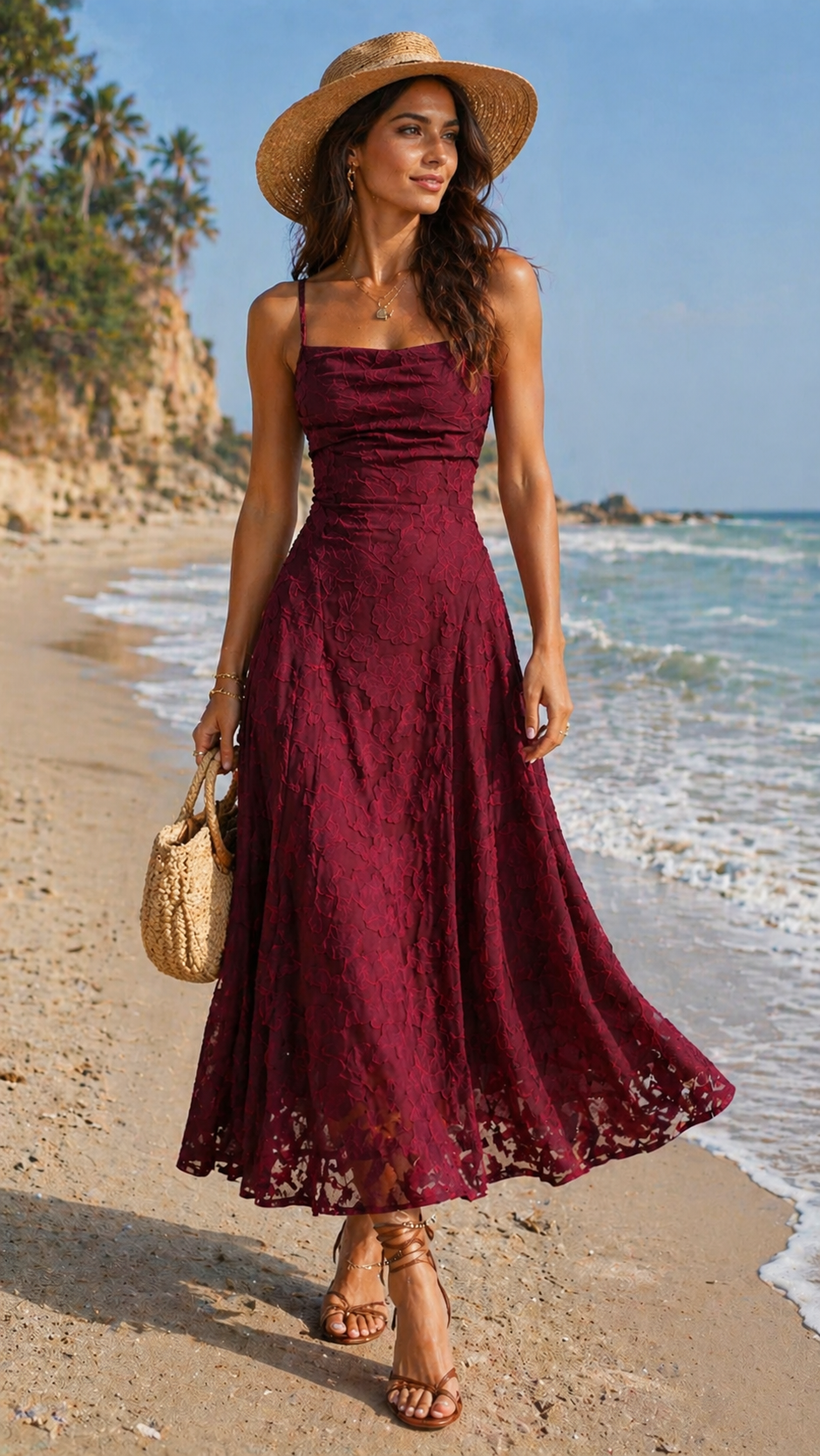 Vestido de jacquard rojo vino - Elegante y atemporal