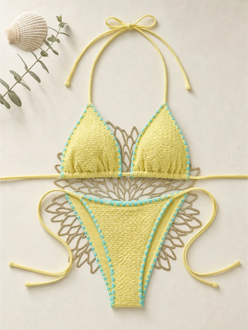 Ensemble bikini jaune à haut halterneck (haut et bas vendus séparément)