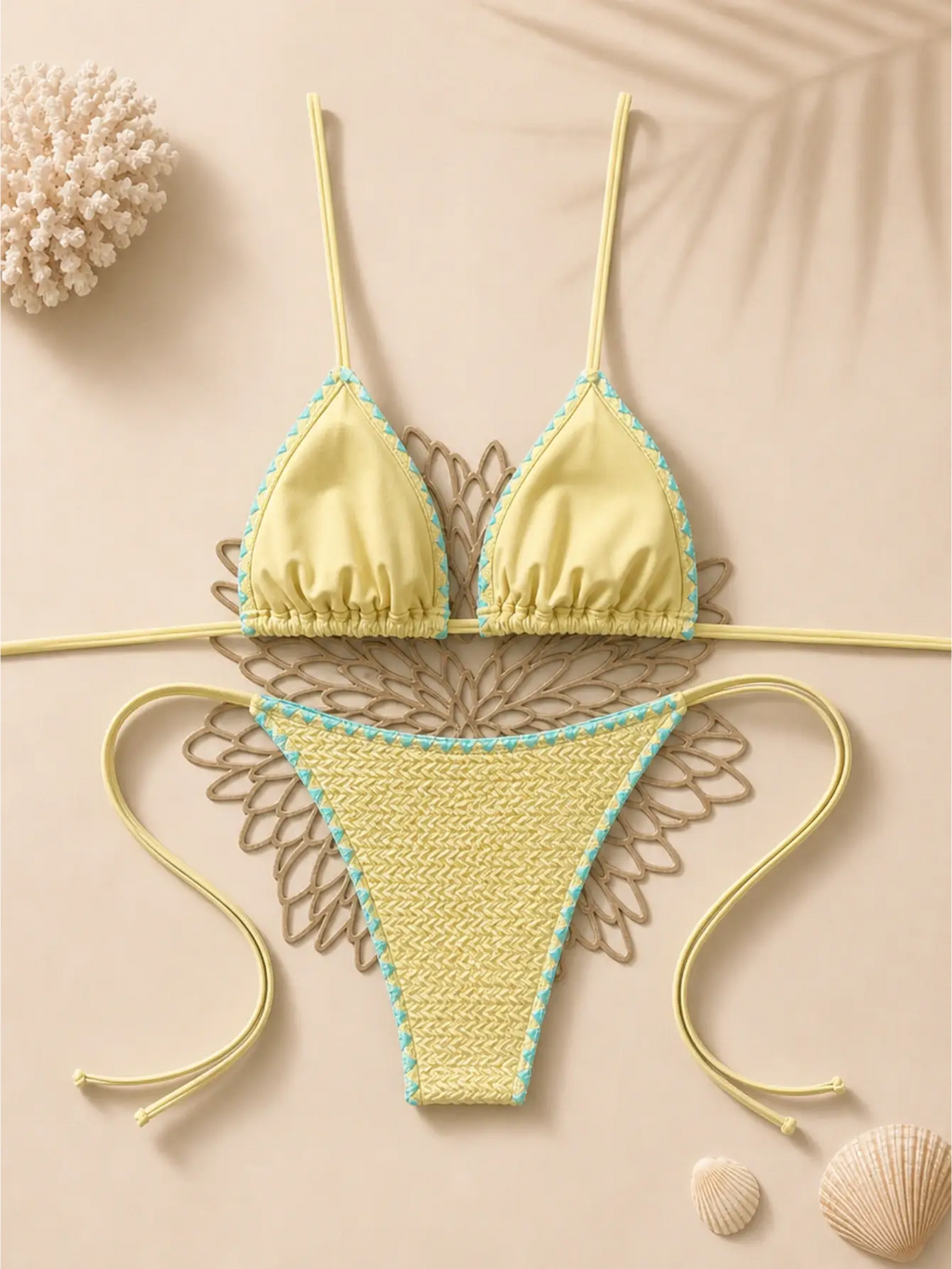 Ensemble bikini jaune à haut halterneck (haut et bas vendus séparément)