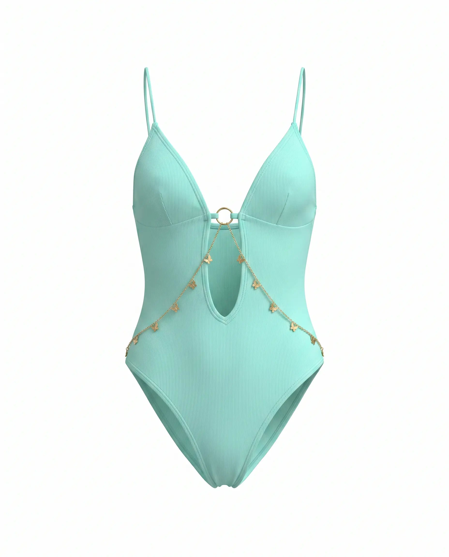 Maillot de bain une pièce vert menthe avec détail chaîne