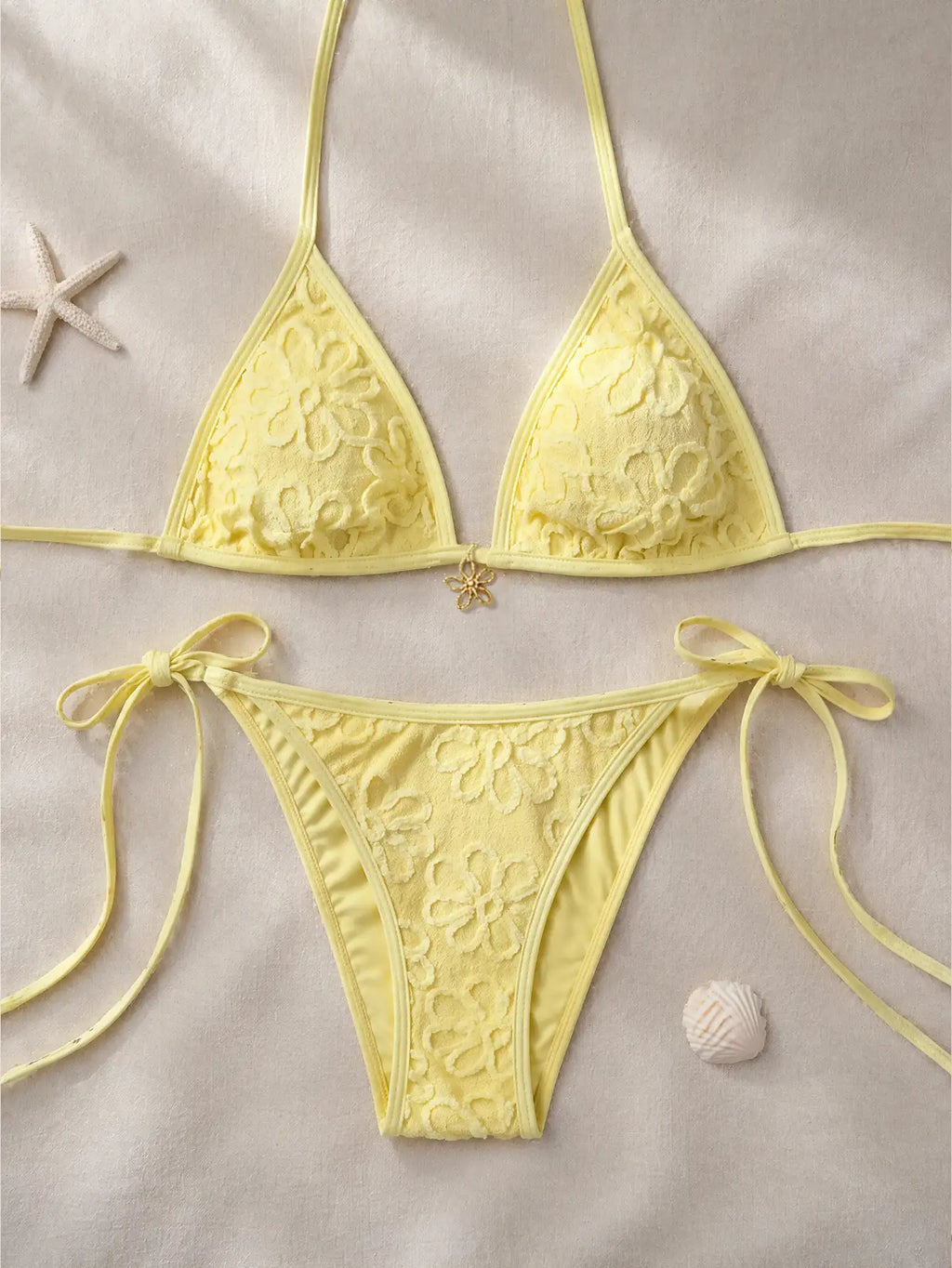 Ensemble de bikini jaune vif à col halter pour femmes