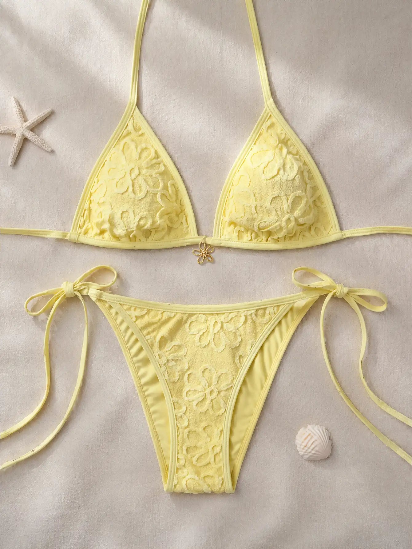Ensemble de bikini jaune vif à col halter pour femmes